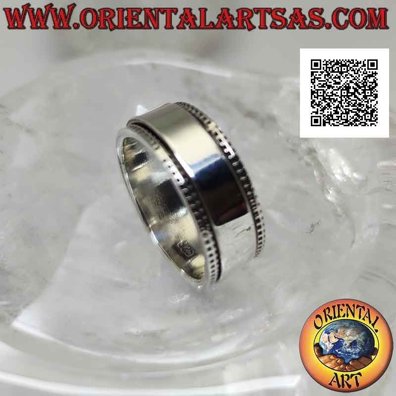 Rotierender Anti-Stress-Bandring aus Silber, mit glattem Band auf gepunktetem Band