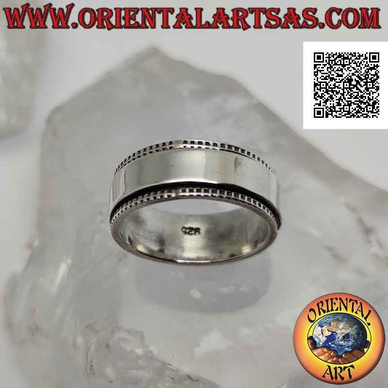 Bague en argent rotative anti-stress, avec bande lisse sur bande pointillée