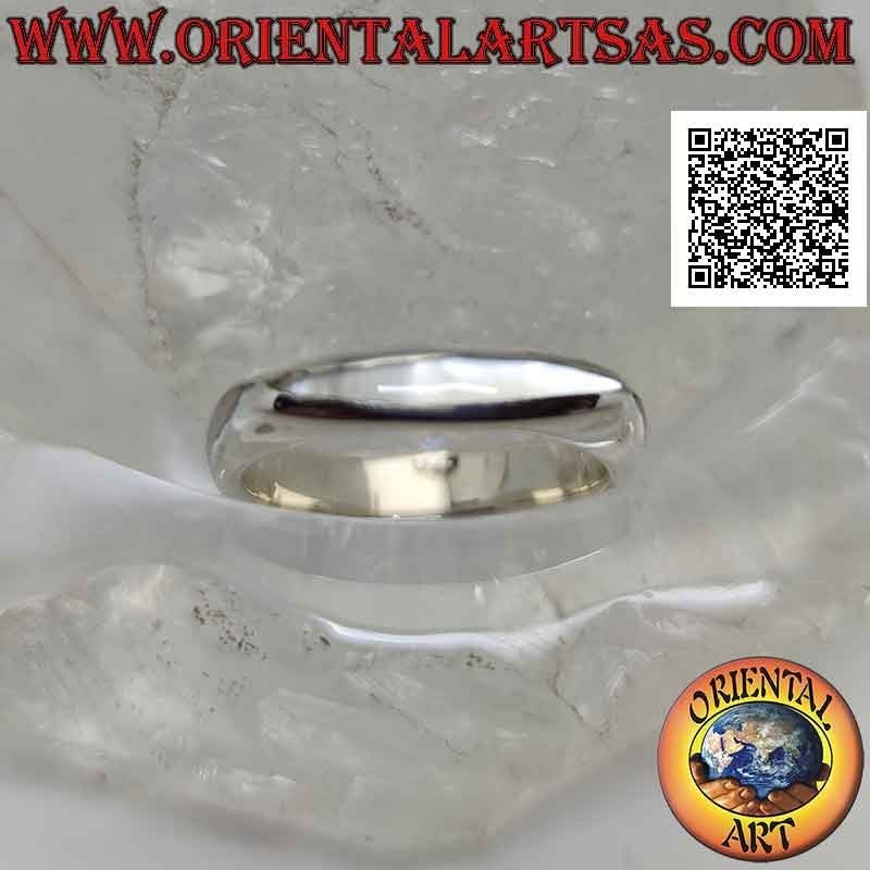 Anillo de plata lisa con banda cuadrada con lanzadera de nácar estrecho en los cuatro lados