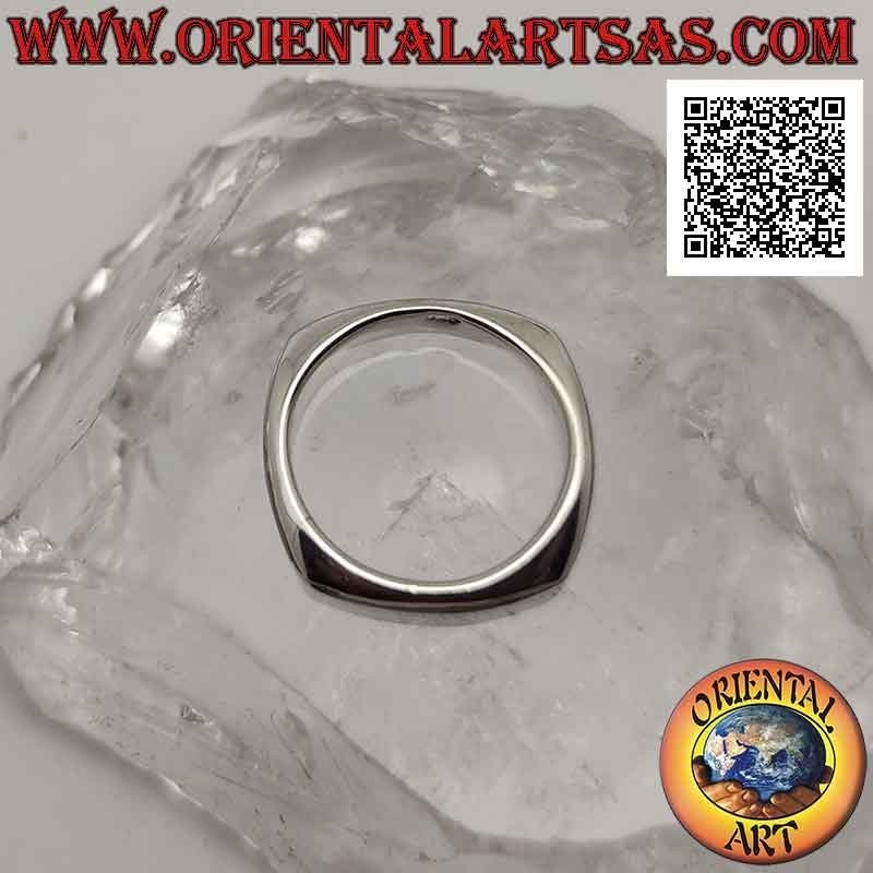 Anello in argento liscio a fascia quadrata con madreperla a navetta stretta sui quattro lati e interno tondo