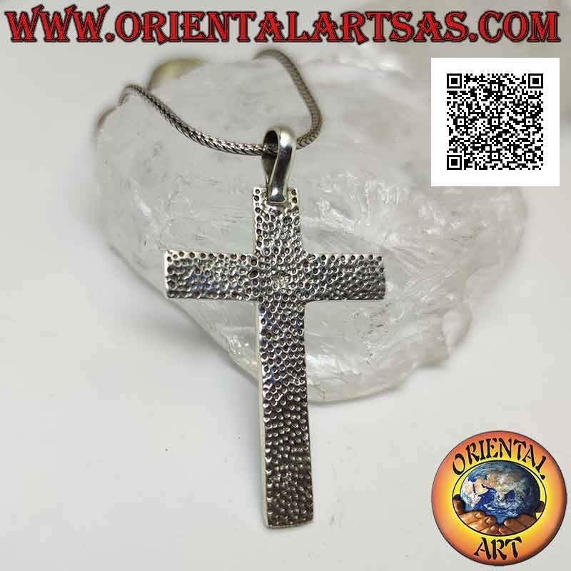 Silver pendant, smooth Latin cross with turquoise paste wire decoration