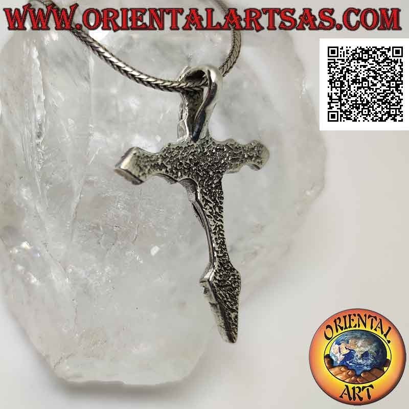 Ciondolo in argento, croce a piede aguzzo con turchese ovale cabochon (stile di Santiago de Compostela)