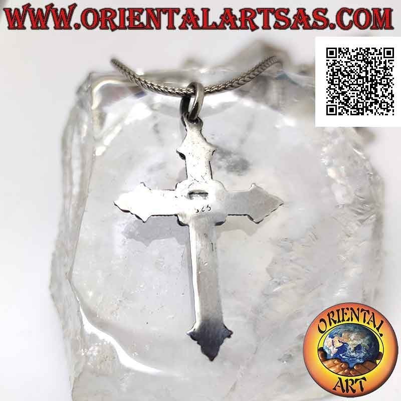 Pendentif en argent, croix orthodoxe avec améthyste ronde centrale et décoration boule