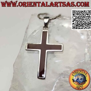 Silver pendant, Latin cross in carnelian with smooth edge