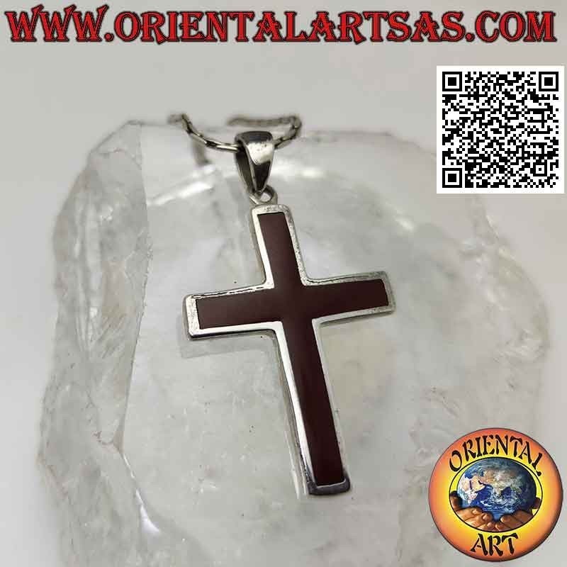 Silver pendant, Latin cross in carnelian with smooth edge
