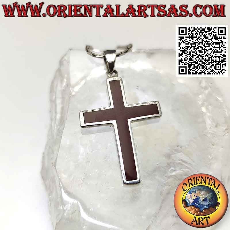 Colgante de plata, cruz latina en cornalina con borde liso