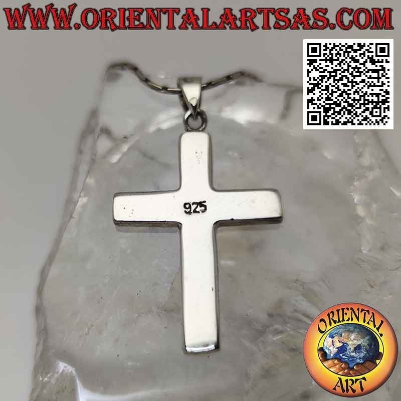 Colgante de plata, cruz latina en cornalina con borde liso