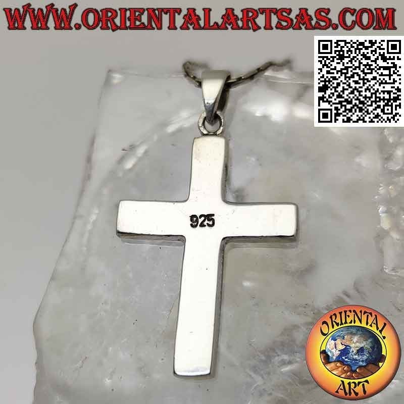 Pendentif en argent, croix latine en agate verte à bord lisse