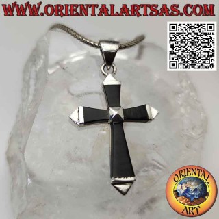 Pendentif en argent, croix réticulée en onyx sur monture en argent