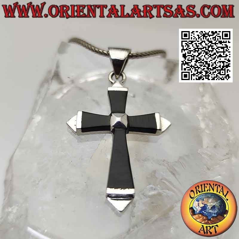 Silberanhänger, Onyx-Netzkreuz auf Silberfassung