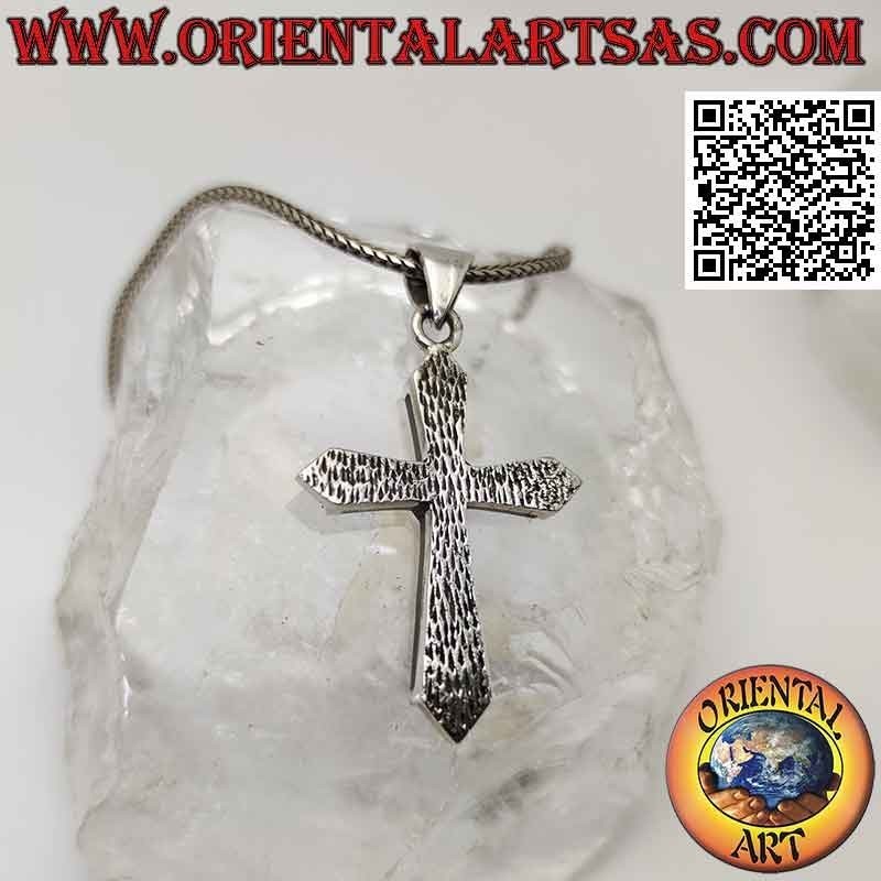 Silver pendant, onyx reticulated cross on silver setting