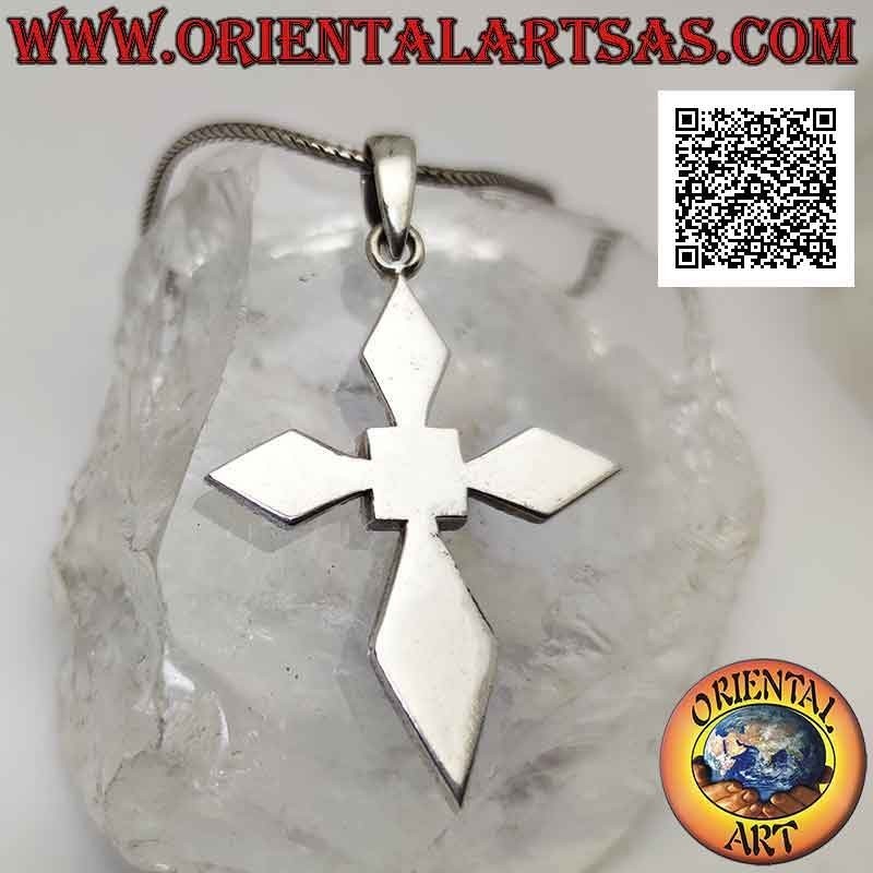 Silver pendant, silver cross with shuttle turquoise and central square coral