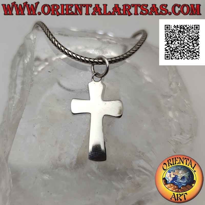 Ciondolo in argento croce latina cristiana larga e liscia, smussata ai bordi (24*15)