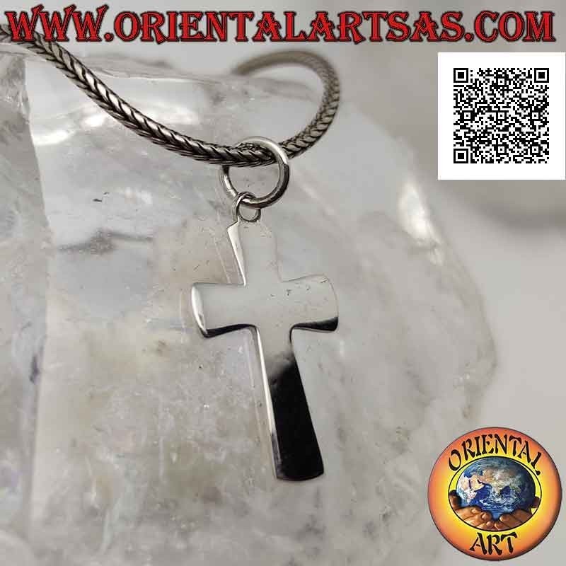 Colgante de plata cruz latina cristiana ancha y lisa, biselada en los bordes (24 * 15)