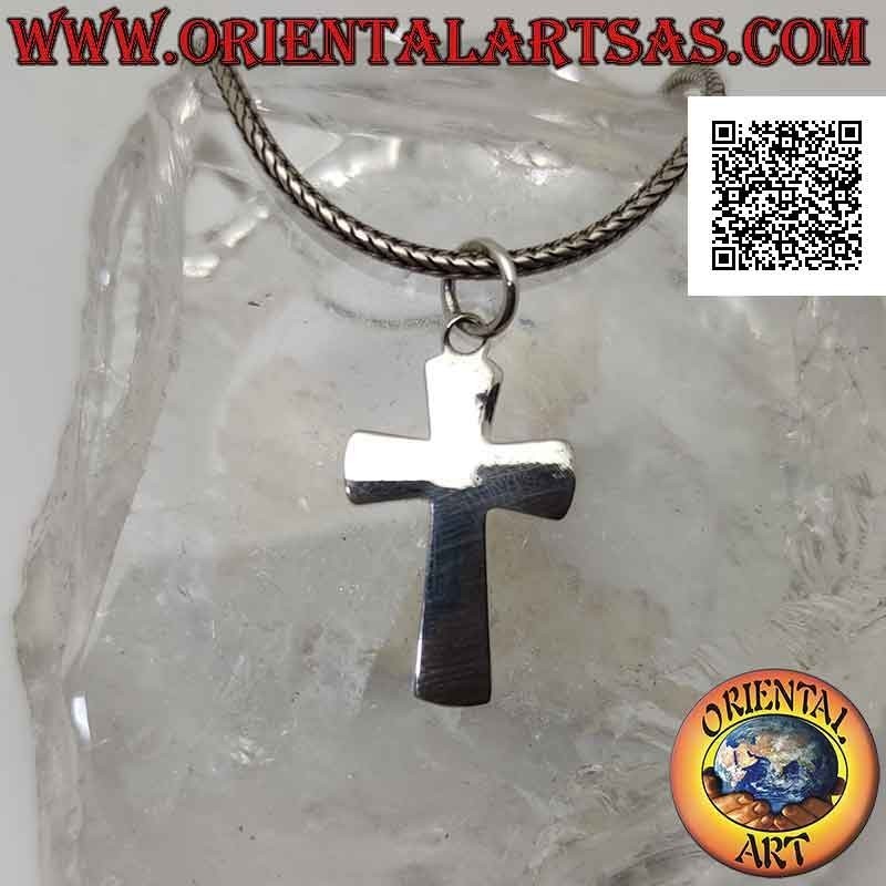 Ciondolo in argento croce latina cristiana larga e liscia, smussata ai bordi (24*15)