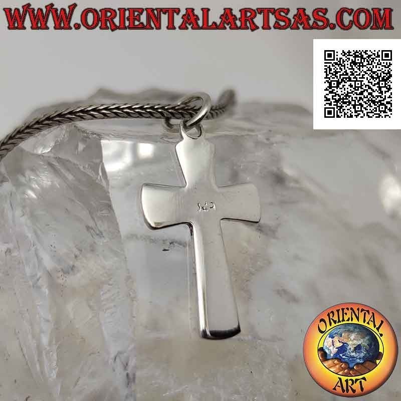 Colgante de plata cruz latina cristiana ancha y lisa, biselada en los bordes (24 * 15)