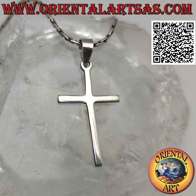 Silberanhänger, dünnes klassisches christliches lateinisches Kreuz (30 * 17)