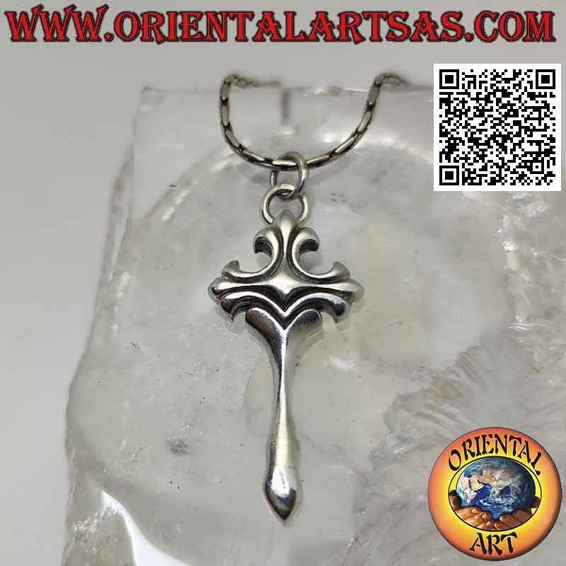 Colgante de plata, cruz de azucenas con pie puntiagudo