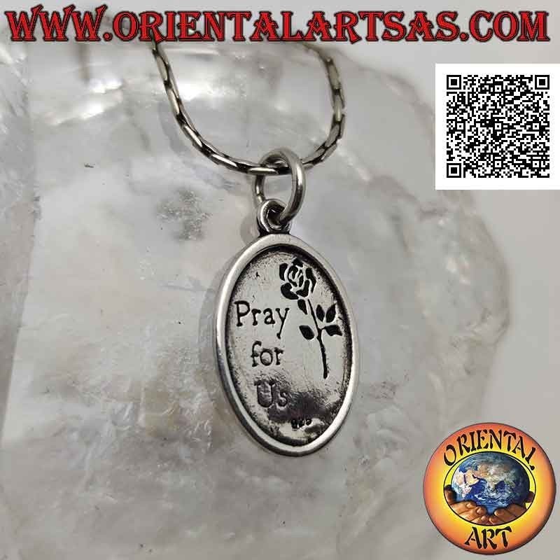 Pendentif en argent, médaille ovale sacrée avec Saint Christophe avec enfant (écrit "priez pour nous" derrière)