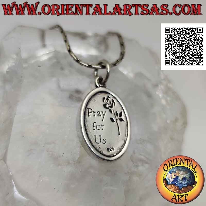 Silver pendant, sacred oval medal with St. Christopher with child (written "pray for us" behind)