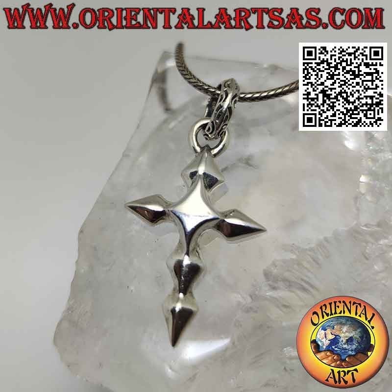 Pendentif en argent, croix lisse pseudo-réticulée
