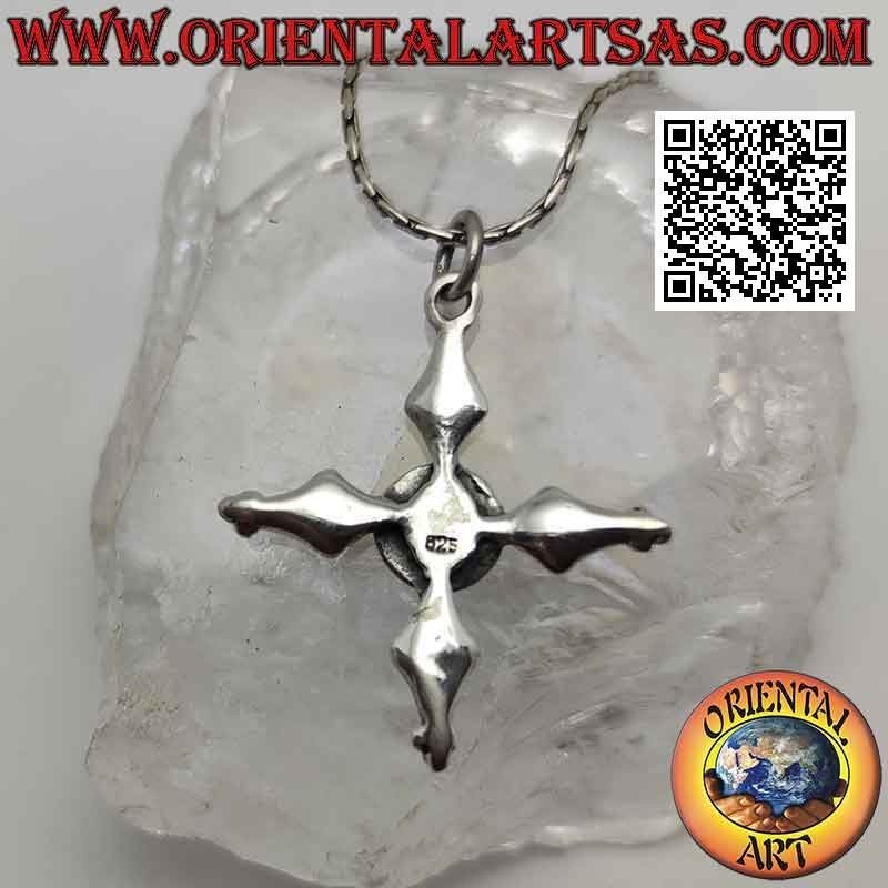 Antique Cerdanya cross silver pendant with central round mother of pearl