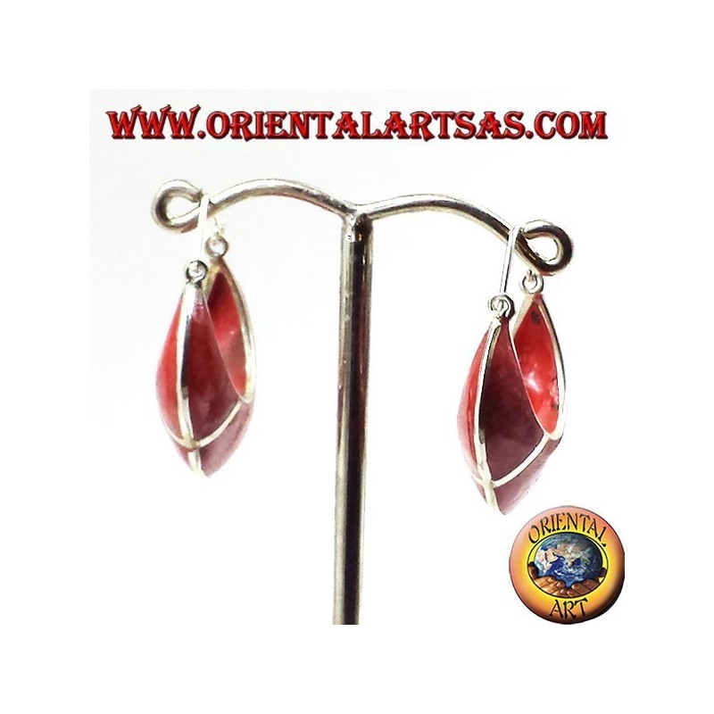 boucles d'oreilles en argent, en demi-cercle croissant de corail madrepora