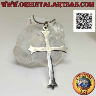 Pendentif en argent, grande croix latine lisse à trois pointes (croix de lys) 78*50