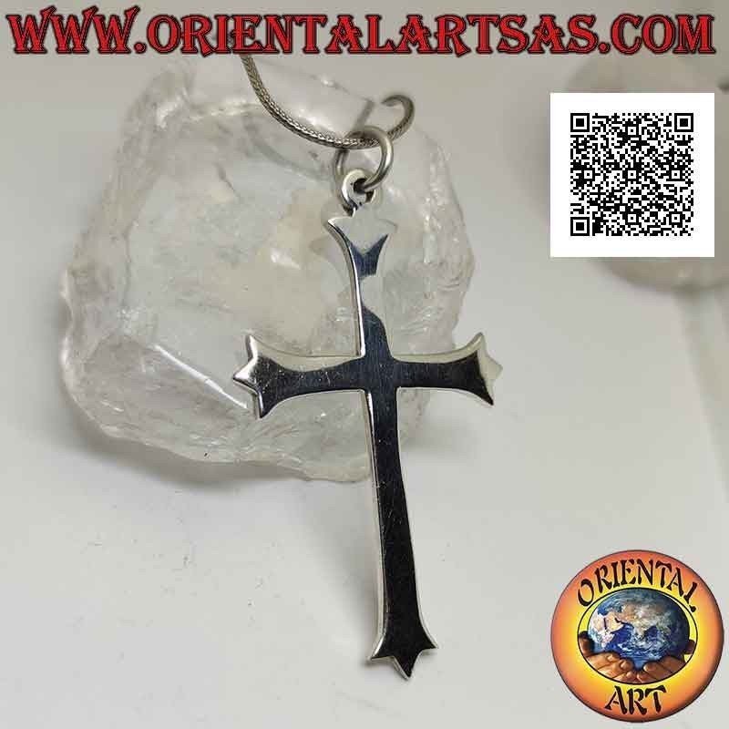 Colgante de plata, gran cruz latina lisa de tres puntas (lirio de cruz) 78 * 50