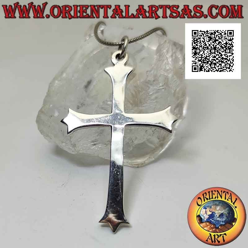 Colgante de plata, gran cruz latina lisa de tres puntas (lirio de cruz) 78 * 50