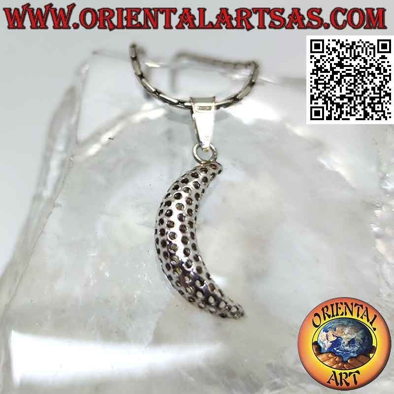 Pendentif en argent, croissant lisse tridimensionnel perforé
