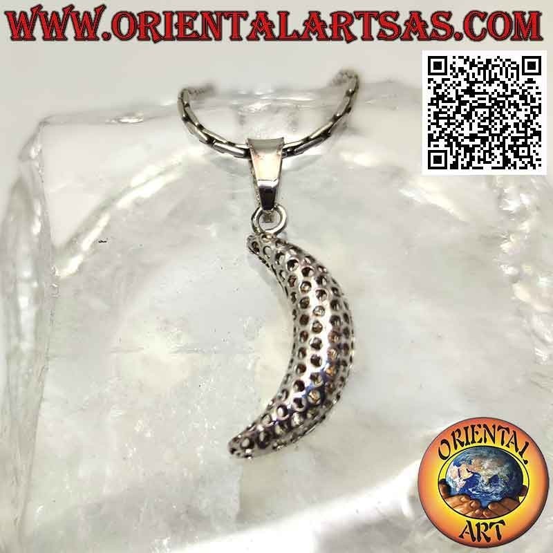 Colgante de plata, media luna lisa tridimensional perforada