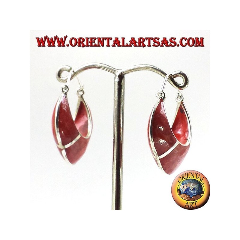 boucles d'oreilles en argent, en demi-cercle croissant de corail madrepora