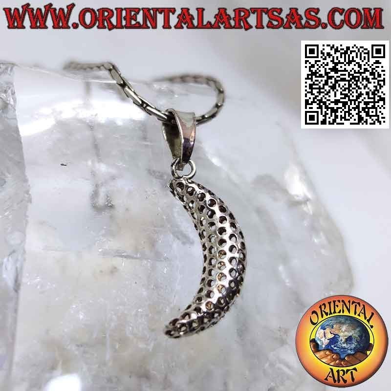 Ciondolo in argento, mezzaluna liscia tridimensionale forellata