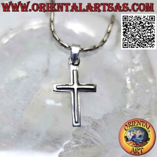 Colgante de plata, doble cruz cristiana lisa superpuesta