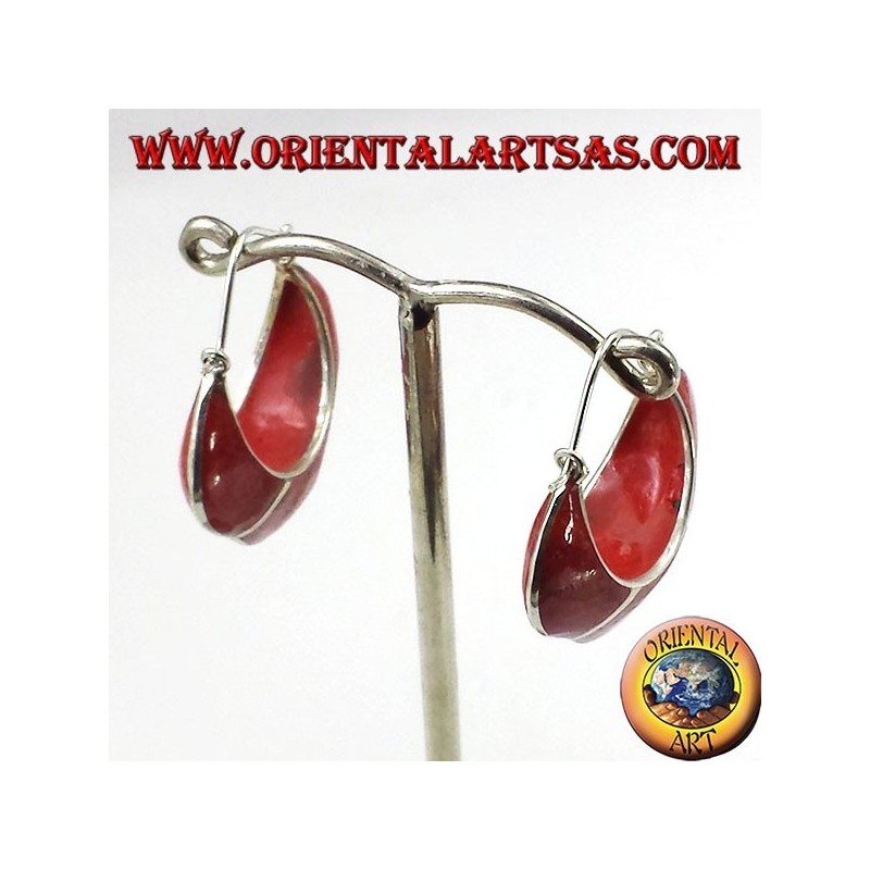 boucles d'oreilles en argent, en demi-cercle croissant de corail madrepora