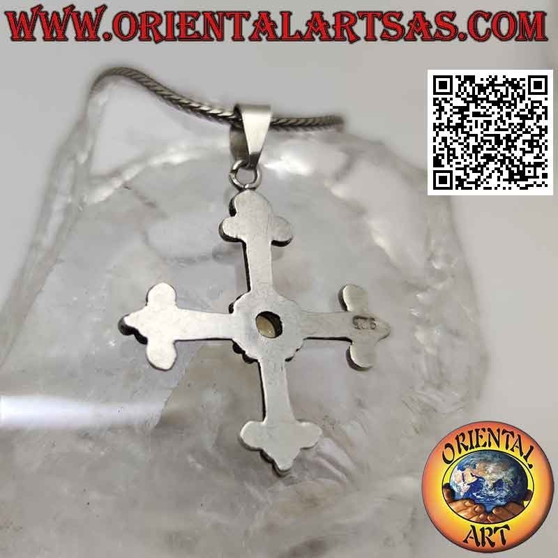 Pendentif en argent, croix de San Lorenzo avec topaze jaune ronde centrale