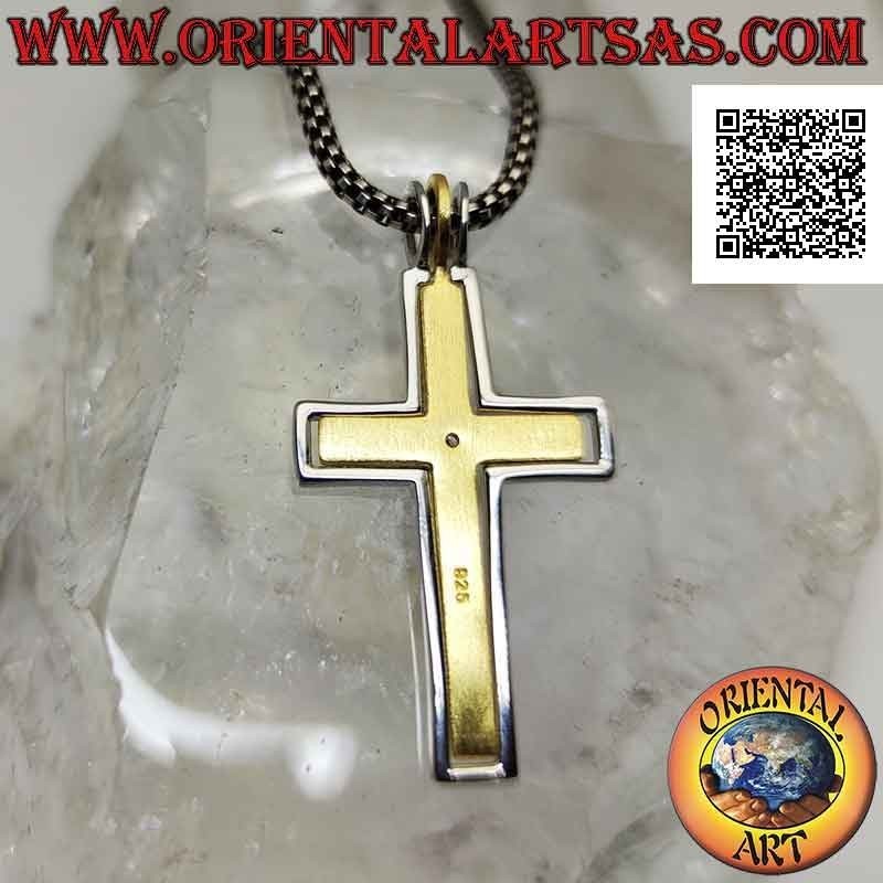 Silberanhänger, vergoldetes christliches Lateinisches Kreuz (zentral) mit weißem Zirkon