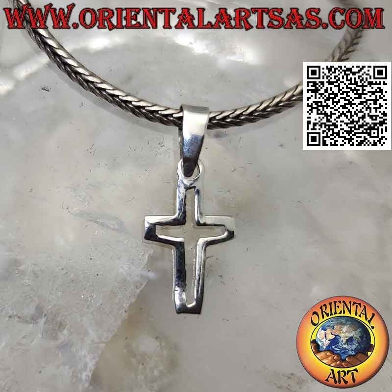 Colgante de plata, contorno de una cruz latina perforada en el centro (12 * 8)