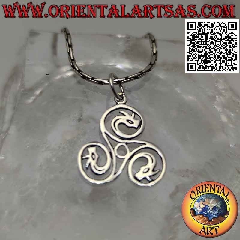 Silver pendant in the shape of a Triskele triskell triskel of dragons