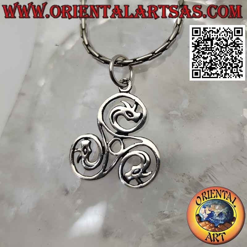 Pendentif en argent en forme de Triskele triskell triskel de dragons