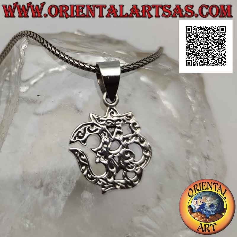 Ciondolo in argento a forma di mantra induista ॐ om intagliato e piatto da 18 mm