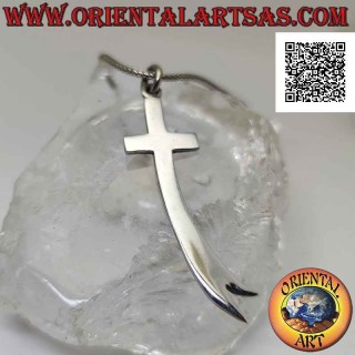 Silver pendant, smooth and flat Latin cross with bifurcated curved termination
