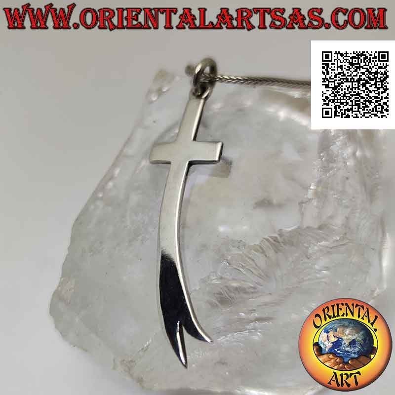 Colgante de plata, cruz latina lisa y plana con terminación curva bifurcada