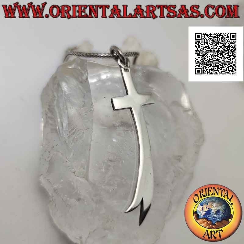 Silver pendant, smooth and flat Latin cross with bifurcated curved termination