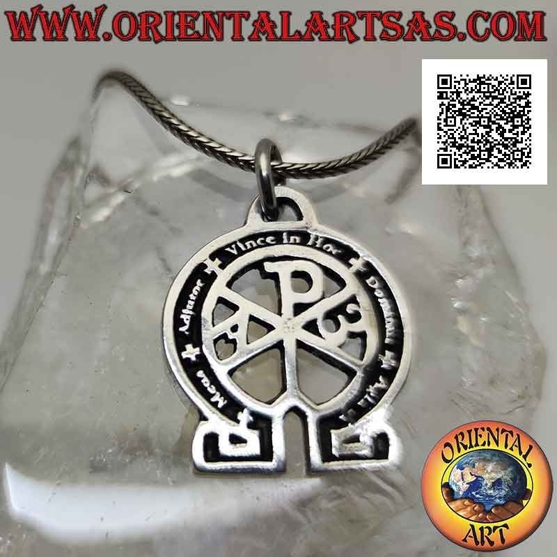 Silver pendant, Christogram or "Crismon" with the writing "meus adjutor wins in hoc dominus agla"