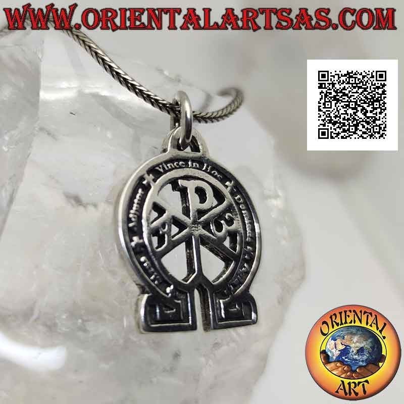 Silver pendant, Christogram or "Crismon" with the writing "meus adjutor wins in hoc dominus agla"