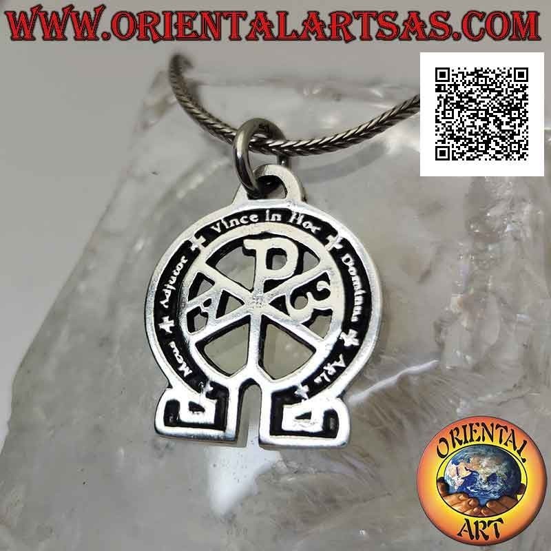 Silver pendant, Christogram or "Crismon" with the writing "meus adjutor wins in hoc dominus agla"