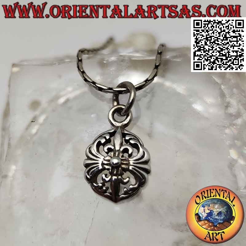 Colgante de plata, cruz griega con escudo de azucenas