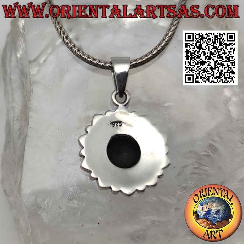 Silver pendant, sun in the flower of life surrounded by little hearts